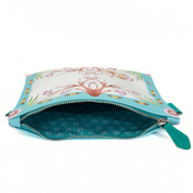 Floral pouch with a deer design on a white background