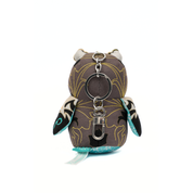 Keychain shaped like a stylized owl with a fish design on a white background