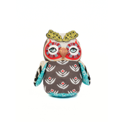 Plush owl toy with a decorative crown on a white background